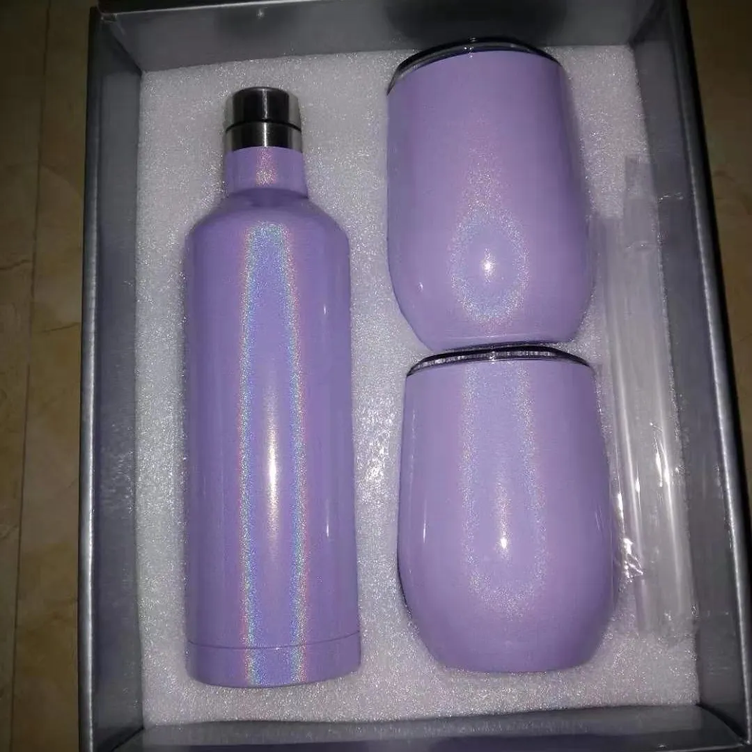 

glitter gift set tumbler and wine bottle stainless steel gift set wine bottle and mugs sublimation blanks
