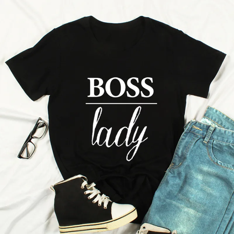 

Boss Lady Printed T-shirts Women Printing Tee Short Sleeve Round Neck T shirt Personalized Bottoming Shirt