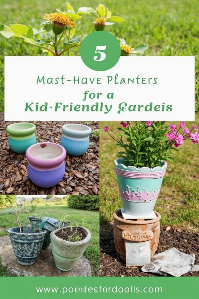 Kids using outdoor ceramic planters with labels
