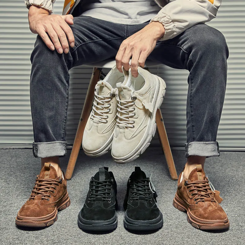 
oem stock sale chunky sole suede leather shoes men outdoor fashion mens shoes sports tennis work shoes 