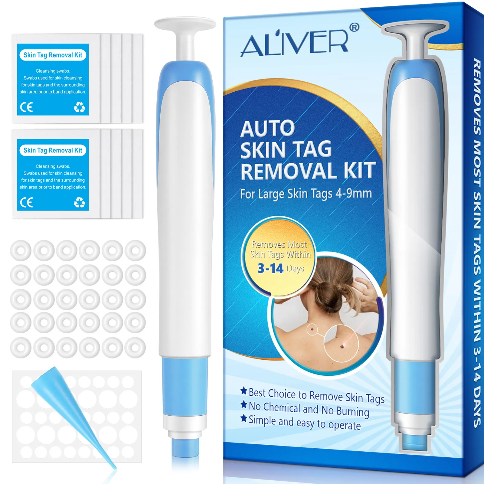 

ALIVER Auto Skin Tag Removal Kit Safe for Small to Large Repair Tools Wart Remover Treatment 4-9mm Skin Tag Remover Pen