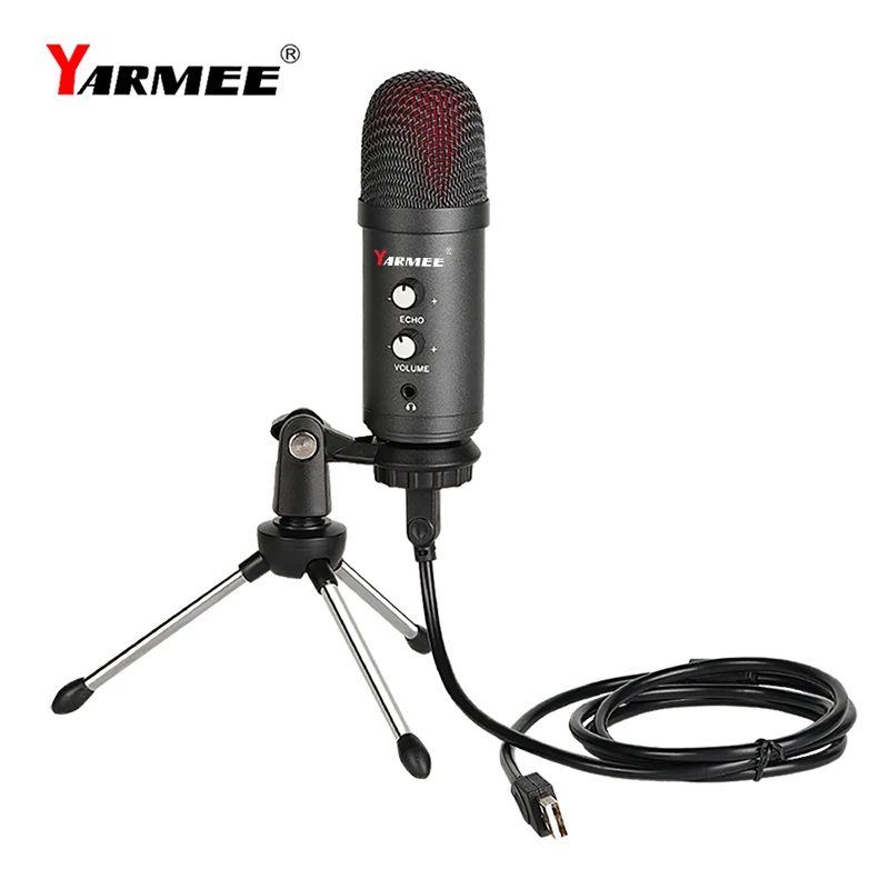 

YARMEE USB computer microphone YR06 professional condenser mic for PC singing meeting studio recording, Black