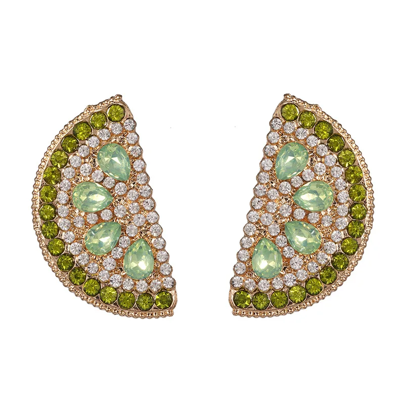 

Newest Korean Simulation Fruit Grapefruit Earrings Colorful Crystal Rhinestone Watermelon Stud Earrings For Gift