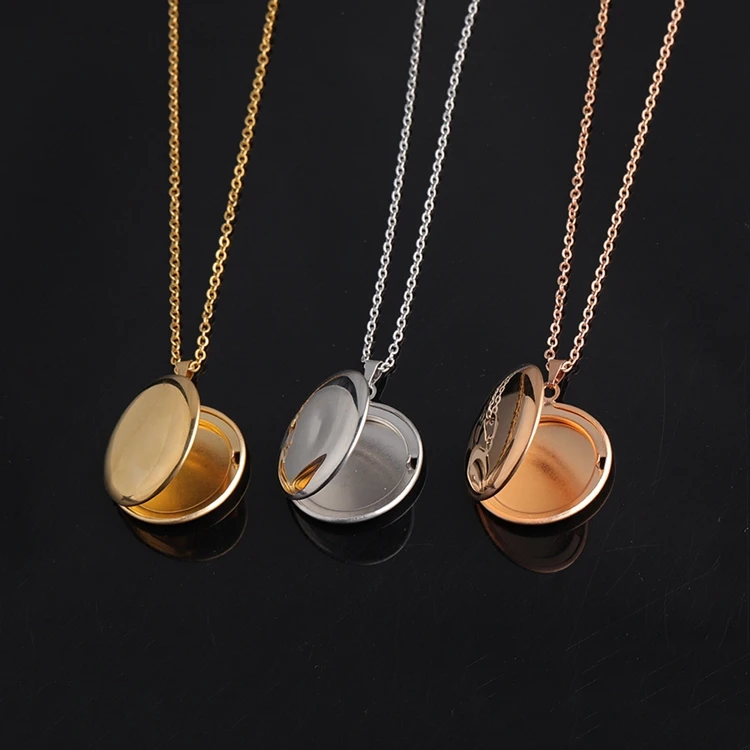 

Female Gifts Unique DIY Photo Box Memory Round Gold Pendant Stainless Steel Locket Women Necklace