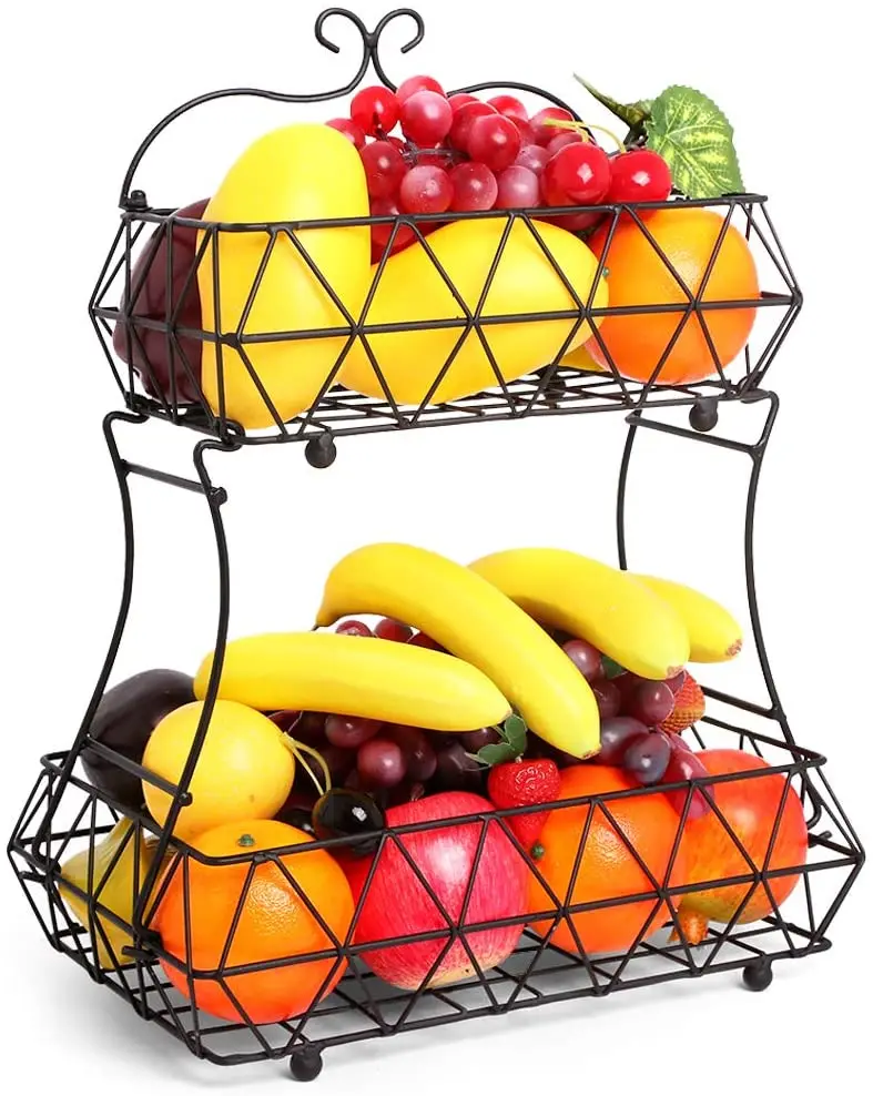 

Detachable Two Tier Countertop Anime Bowl Vegetables or Fruit Basket Metal Wire for Fruits, Black