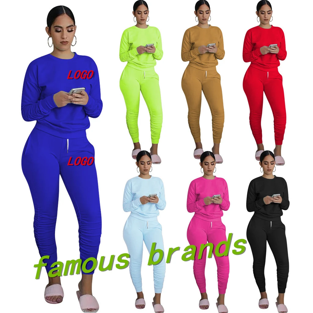 

Embroidery Logo Fall Tracksuit Women's Clothing Solid Color Pencil Pants Two Piece Set Outfits Winter Women Joggers Sweatsuits