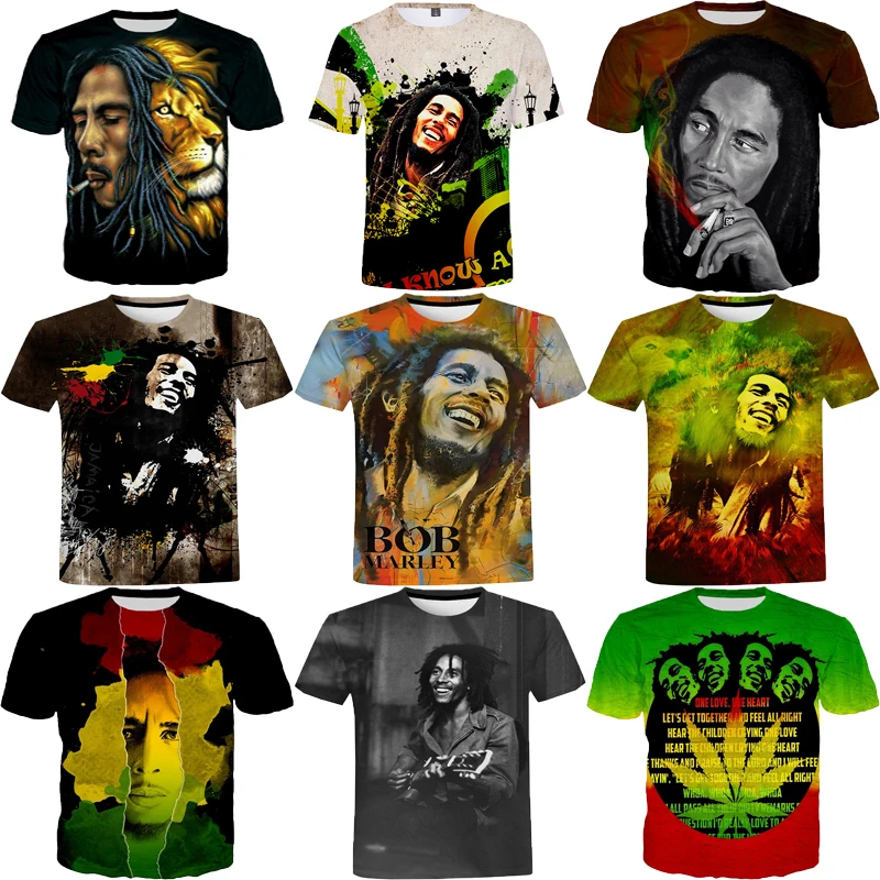 Hip Hop Shirt Bob Marley 3d Printed T-shirts for Men Digital Printing Tshirt All Over Print Graphic Tees Custom Logo Clothing