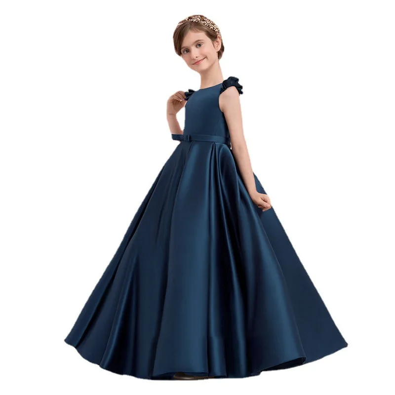 

navy Floor Length Flower Girl flower dresses wedding