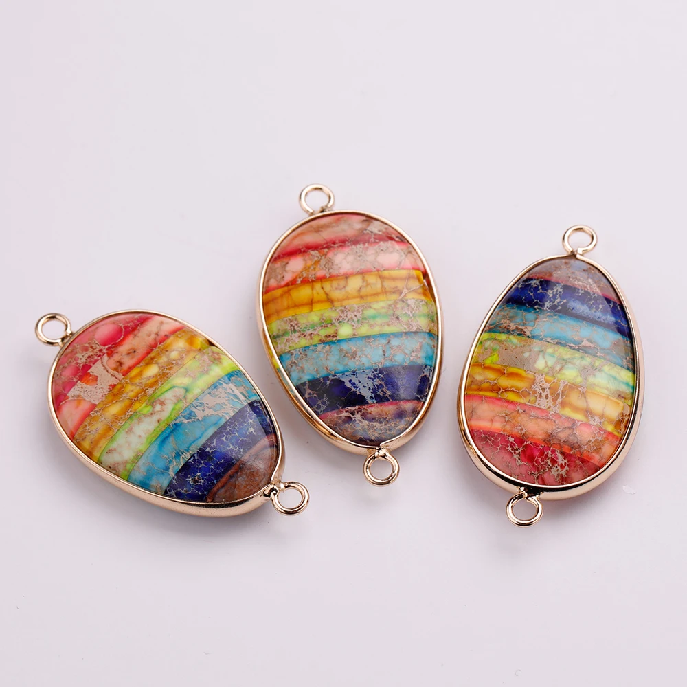 

Colorful energy stone drop-shaped gold-plated bracelet pendant with copper frame