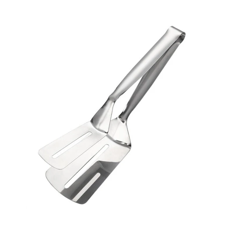 

Multi-function stainless steel bread pancake pizza clamps tong for lengthening steak spatula, Silver