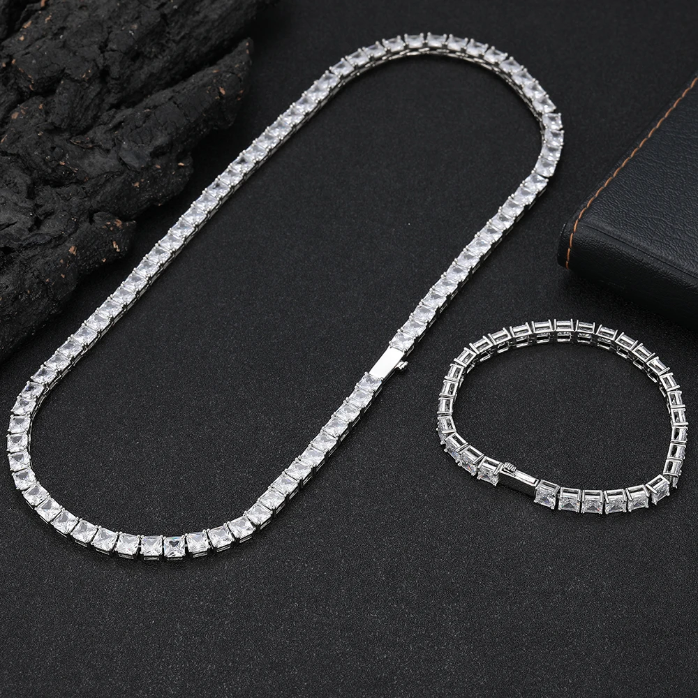 Fine Jewelry Hip Hop Style Women's 5mm 18K Gold Plated Brass Shiny Square Zircon Tennis Chain Necklace Gifts