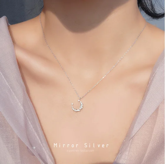 

Real 925 Sterling Silver Hammered Moon Necklaces Irregular Surface Crescent Moon Pendant Necklace