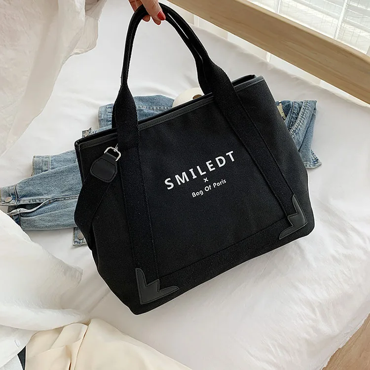 

Manufacture OEM ODM Large Size Canvas Tote Bag Canvas Handle Cotton Bag Organic Custom Logo For Lady, Black,white