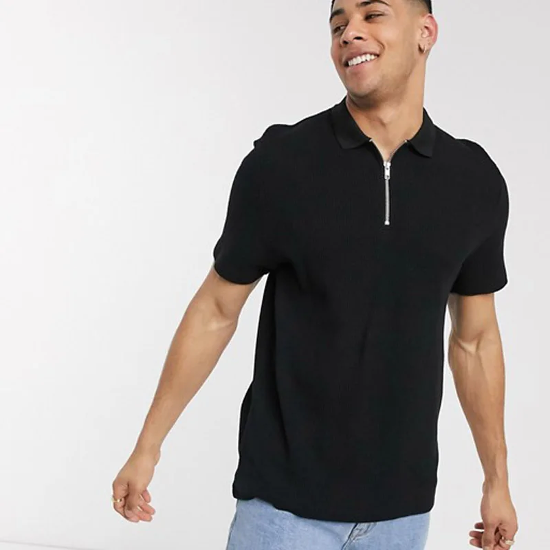 

Custom Street Men Sport Gym Golf Polo Dry Fit Half Zipper Blank Black Men Polo T Shirt