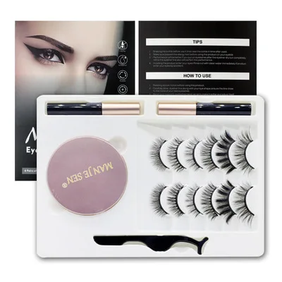

Crossbordernew 8pairsmagneticeyelinerliquideyelash set box 6 pairsmagneticeyelash round box customized eyeliner liquid eyelash