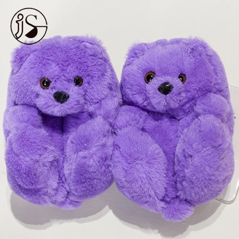 

Wholesale Colorful soft Plush teddy bear slippers Indoor shoes home slides Fashion Various Styles fur kids slippers 2021