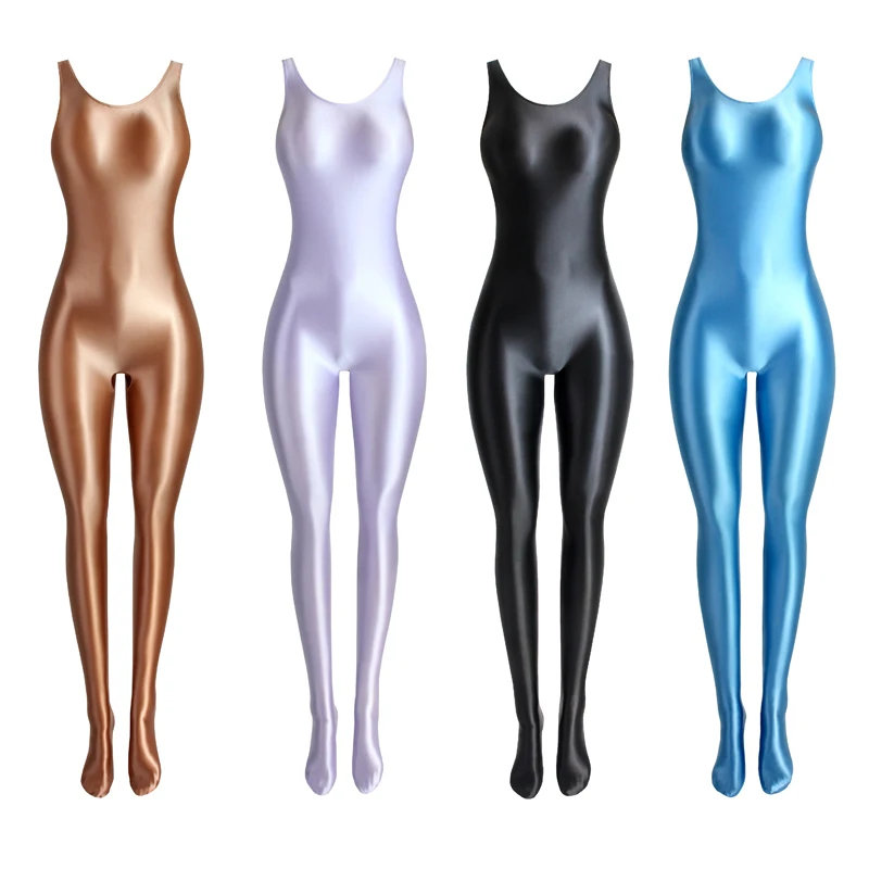 

Sexy Shiny Tights Glossy Silky White Body Suit Open Crotch Running Sports Bodysuit Wetsuit Plus Size Bathing Suits, Black blue pink white brown red gray