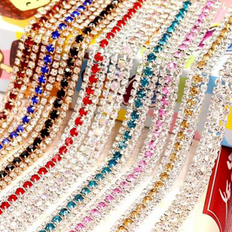 

XuQian 3rows Crystal Rhinestone Cup Chain Trim for Jewelry Making, Colored