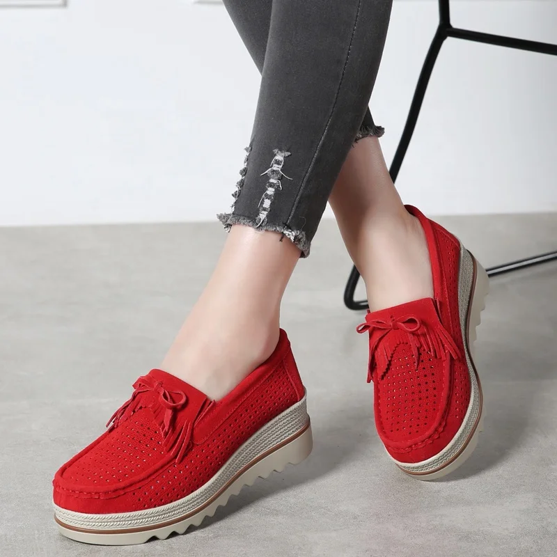 

Nurse height increasing women flat platform loafers shoes suede leather casual Wedges shoes slip on flats Moccasin shoes ladies