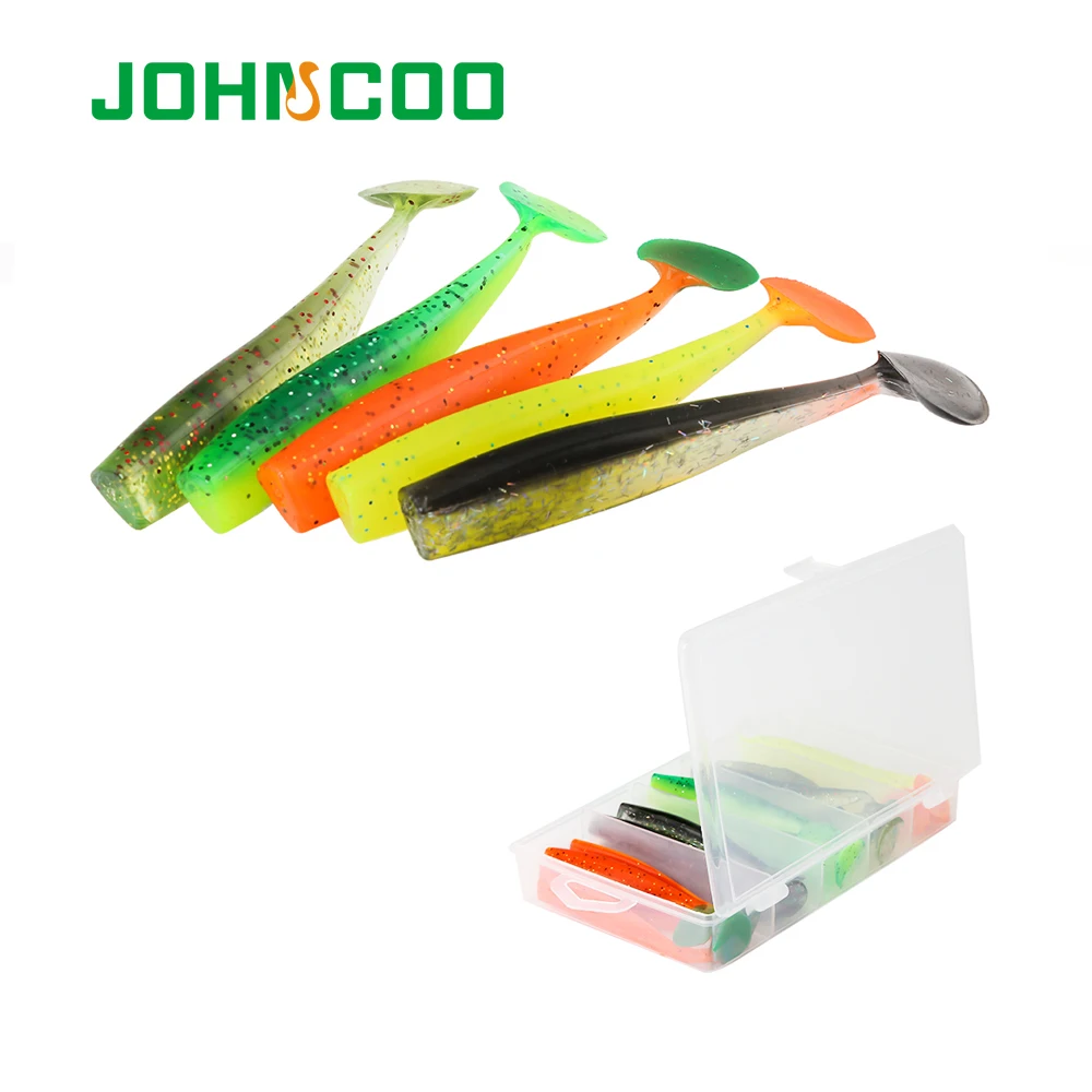 

JOHNCOO 20pcs/box Fishing Lures Soft Bait 91mm 7.7g Swimbait Tail Soft Lures Set Fishing Bass Bait Panfish Carp, 5 colors