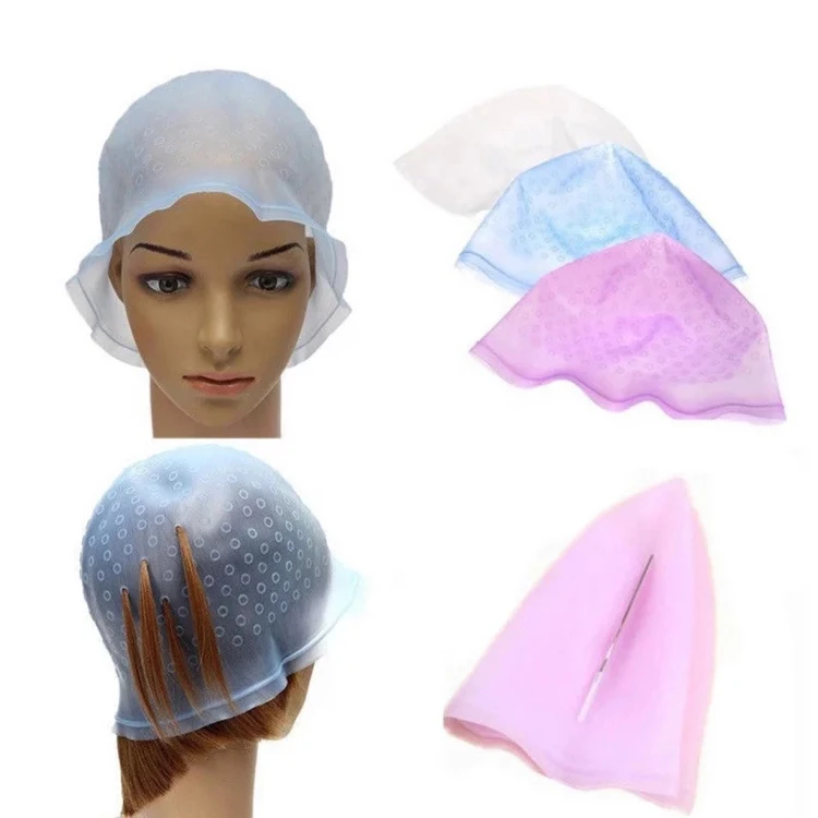 

Wholesale Hook Hair Salon coloring Highlighting Reusable Best Hair Dyeing Silicone Cap dye cap for hair extension