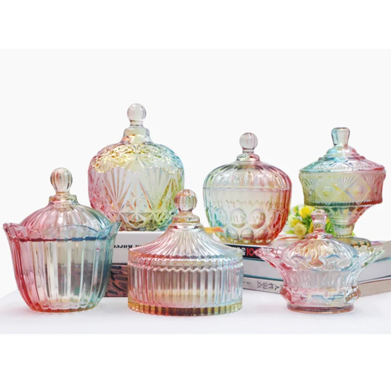 

UCHOME wholesale luxury wide mouth candy cookie jar storage food jar black crystal glass candy jar with lid, Many colors can be choosed
