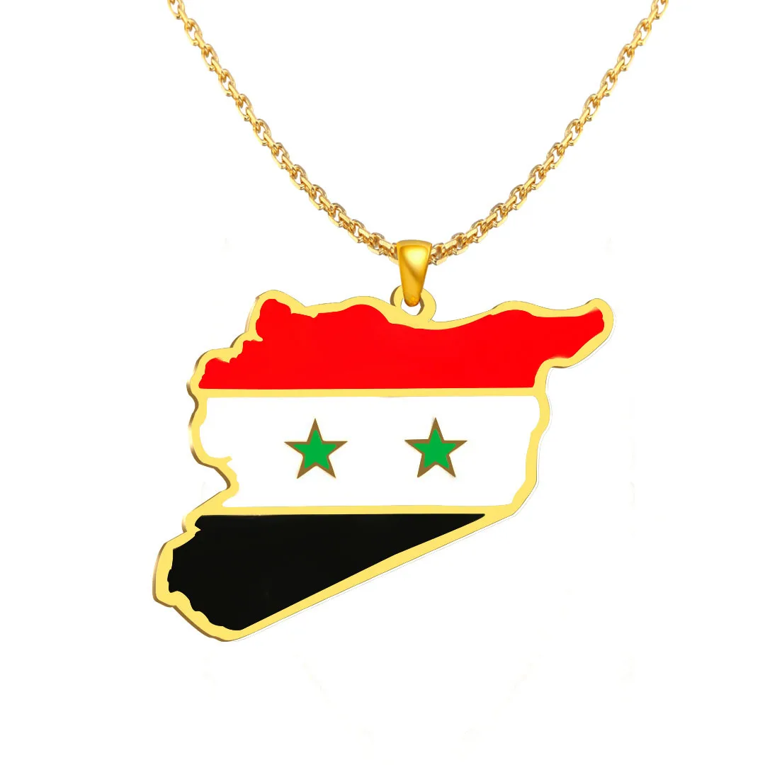 

Fashion Syrians Map Women Jewelry Stainless Steel Syria Map Flag Pendant Necklaces