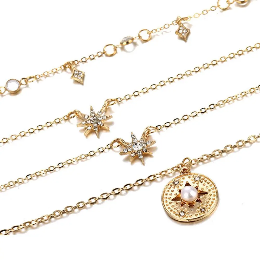 

Fashion trend full diamond star inlaid pearl multilayer necklace new jewelry wholesale manufacturer, Picture shows