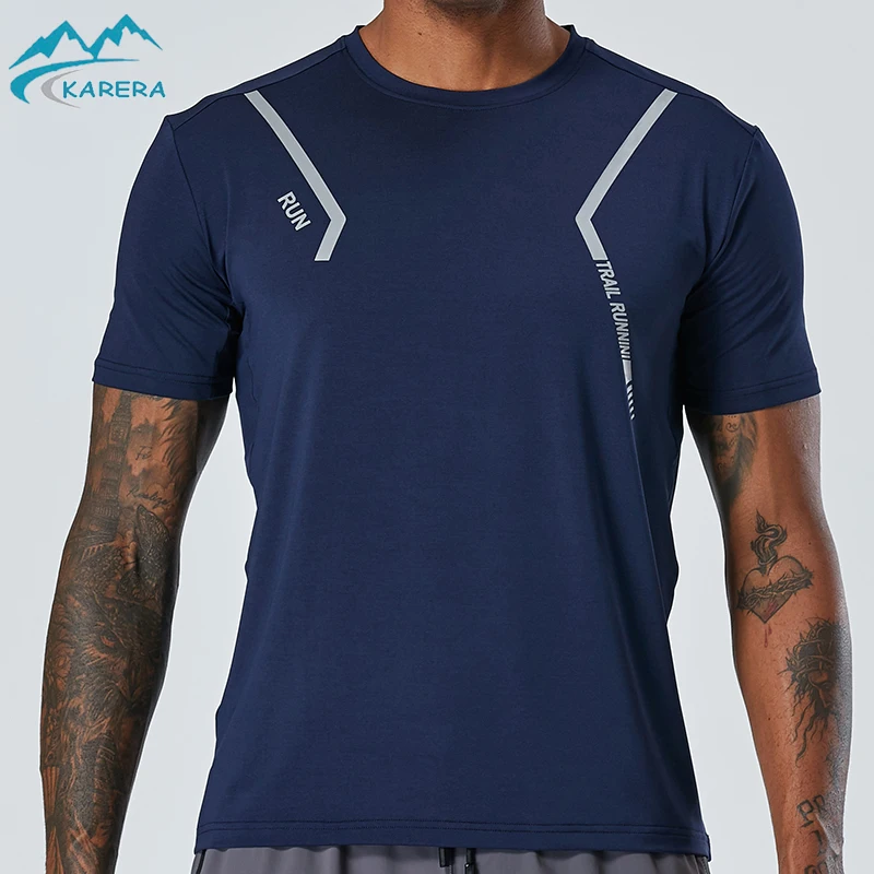 

Men's active quick-drying round neck T-shirt | sports running gym workout short-sleeved T-shirt top, As picture
