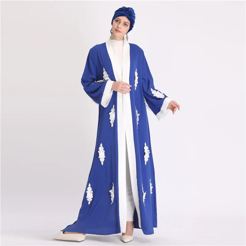 

Dubai kimono front open abaya with embroidery flora,elegant design dubai abaya,front open abaya,, Blue