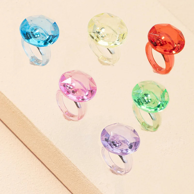 

Big Resin Rings Vintage Transparent Acrylic Ring INS Colorful Gemstone Hyperbole Chunky Fashion Exaggeration Jewelry 2021, Transparent acrylic resin ring
