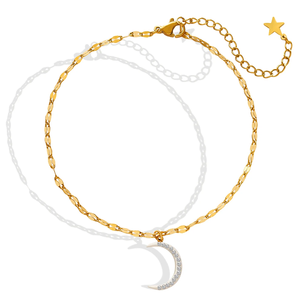 

women foot jewelry stainless steel gold plated charm moon and star anklets Beautiful foot jewelry, Custom color