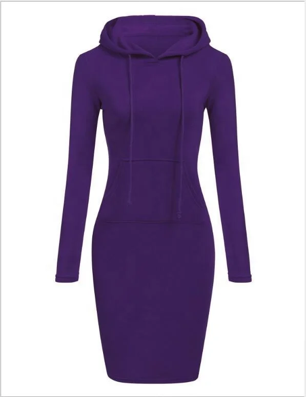 
2020 fashion plain pockets pullover casual Hoodies women long sleeve hoodies dress 