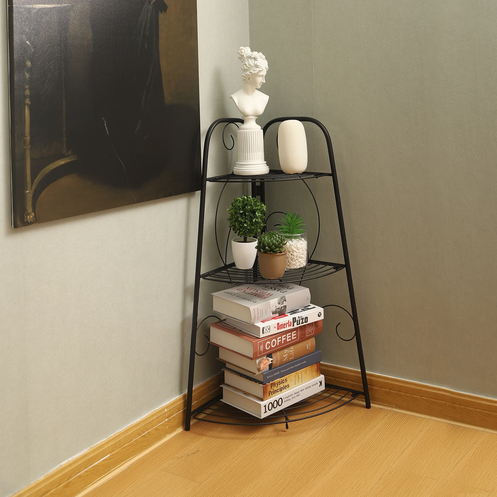 

New Style Home Furniture 3-Tier non-slip Black Metal Folding Plant Display Bathroom Shelf Corner