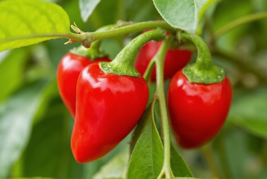 Red pequin peppers on plant