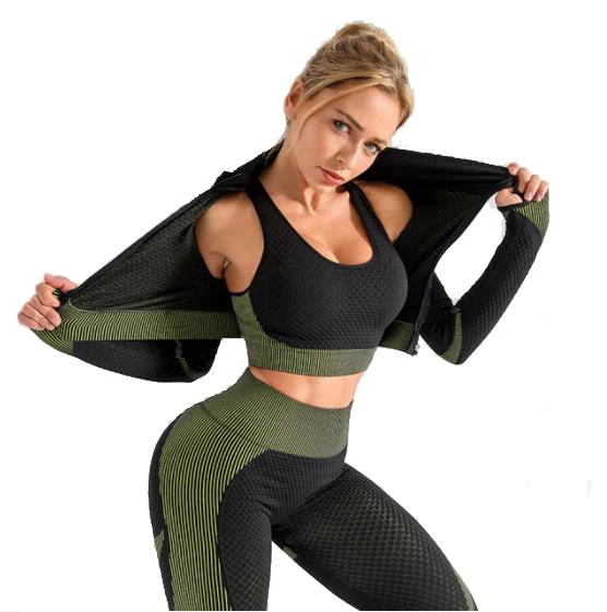 

Women's 3 Pcs Seamless Women Sport Suit Workout Clothes Athletic Gym Set for Yoga Running Cycling Fitness