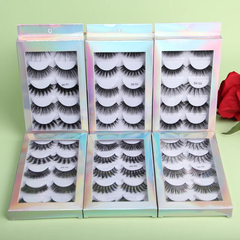 

Private Label 5D Full Strip False Eye Lashes Packaging Silk Mink Lashes, Blue, purple, brown,black