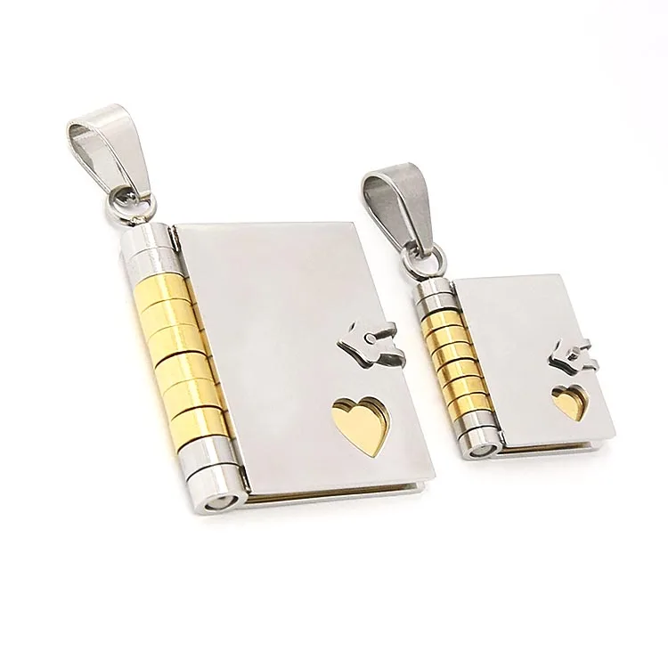 

Luxury Nice Mirror Polished Gold Plated Book Stainless Steel Engraving Necklace