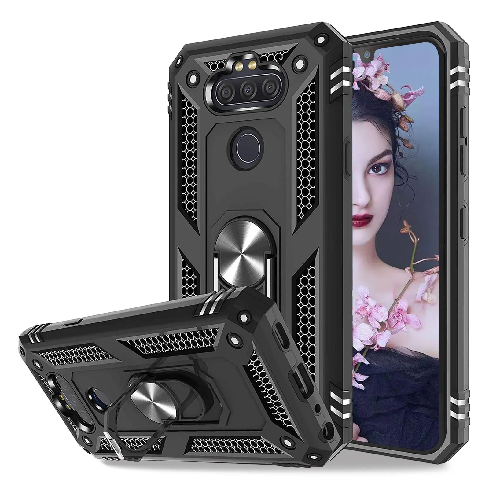 

For Drop Ship Custom Pirnt 360 Degree Magnetic Ring Shockproof Hybrid Armor Phone Case for Luxury iphone 12 pro max LG cases, Black, red,apricot,white,pink, blue