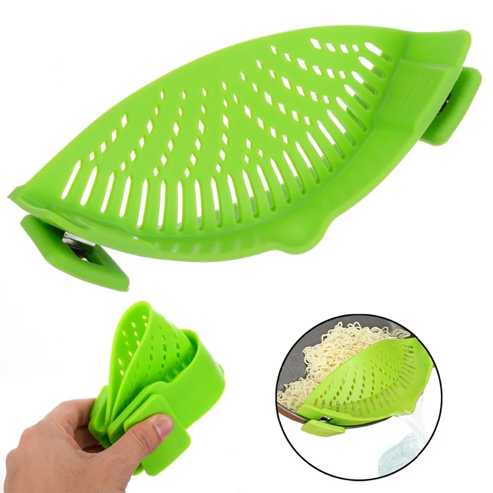 

Kitchen Heat Resistant Silicone Vegetable Adjustable Foldable Strainer, Red, green and patone color