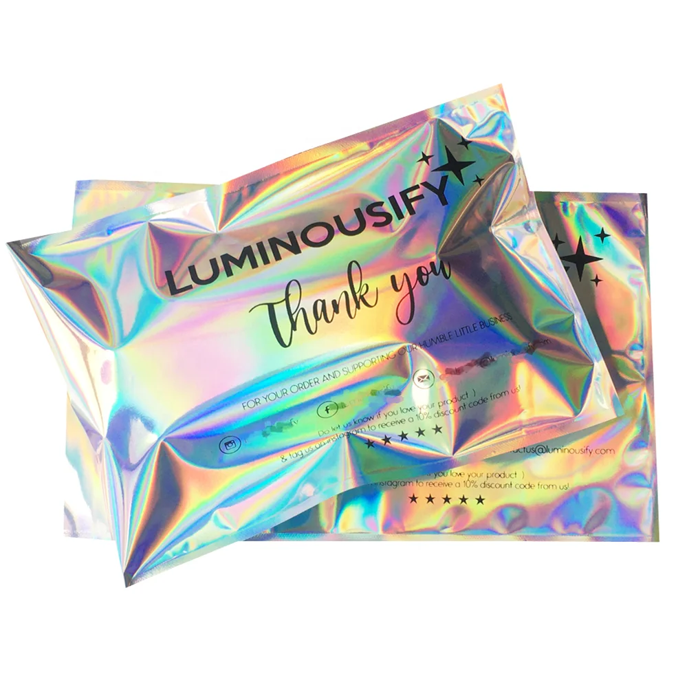 

Luxury garment holographic laser self-adhesive custom mailing bags