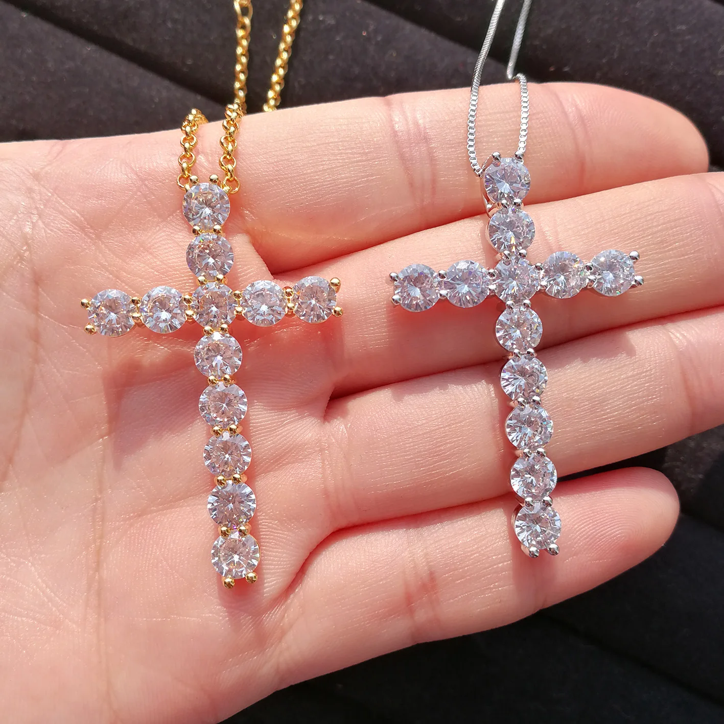 Wholesale White Gold Infinity Pink Diamond Cross Necklace For 