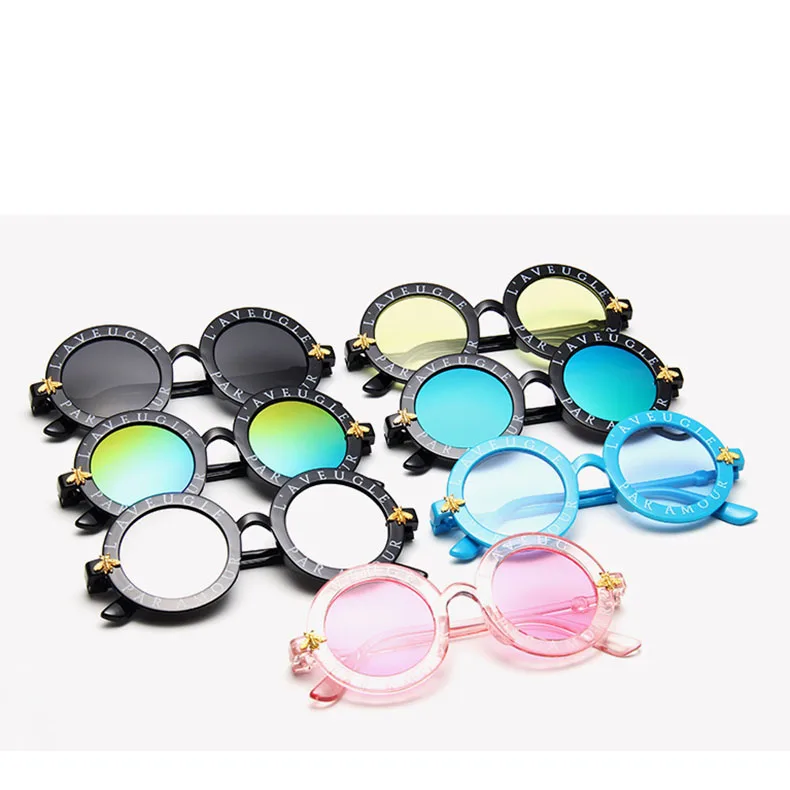 

2020 NEW Designer Round Frame Child Sunglasses Kids Gold Bee Children Black Sunglasses