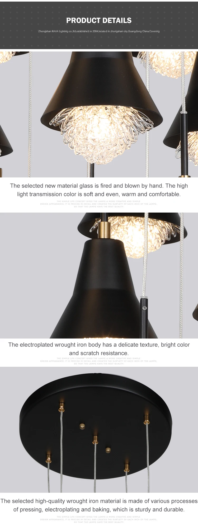 High Quality Modern Hanging Decoration Iron Black Copper Chandelier Pendant Light