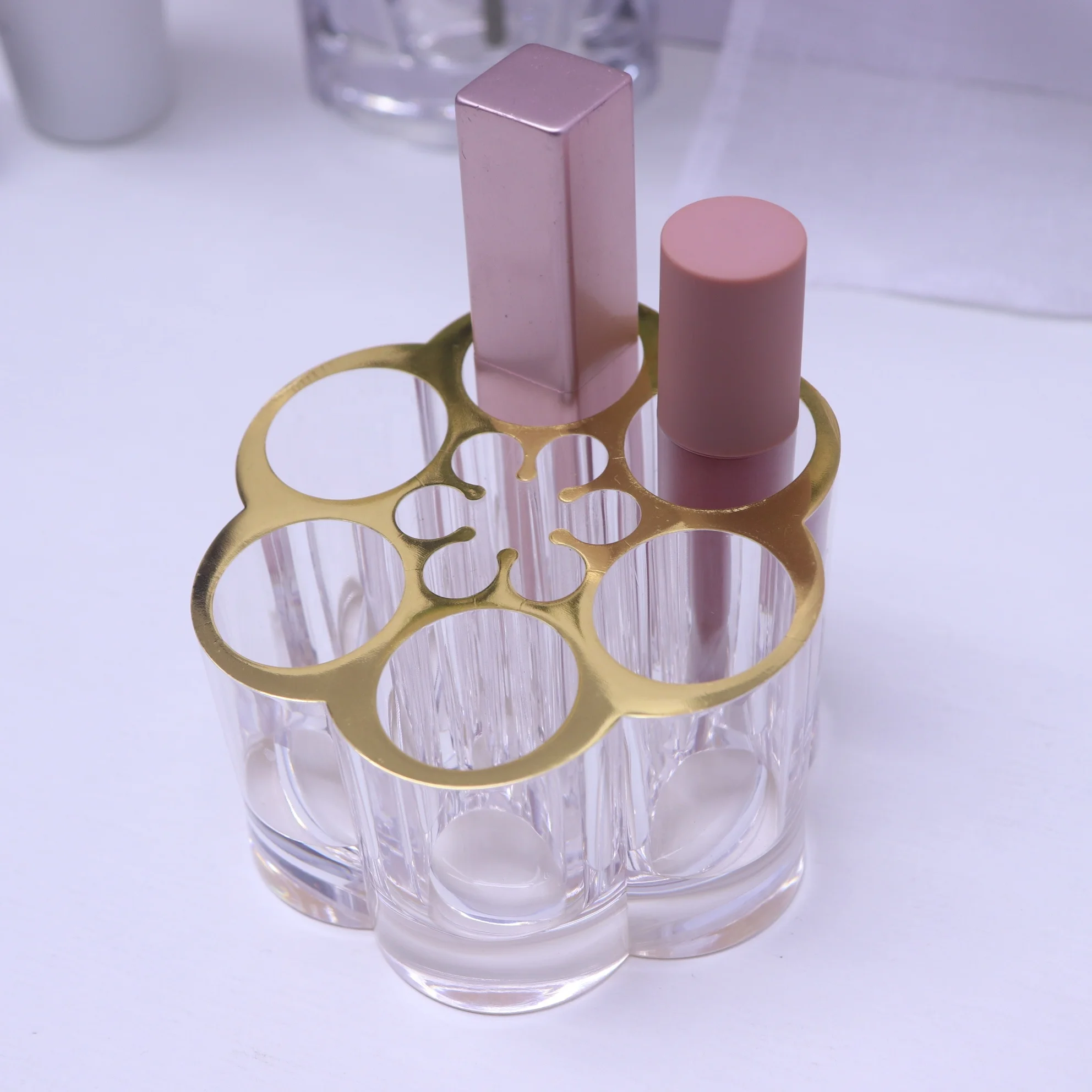 

M-8001 New Design Saving Space Acrylic Display Lipstick Container Cosmetic Organizer Makeup Brush Holder With 6 Holes, Clear