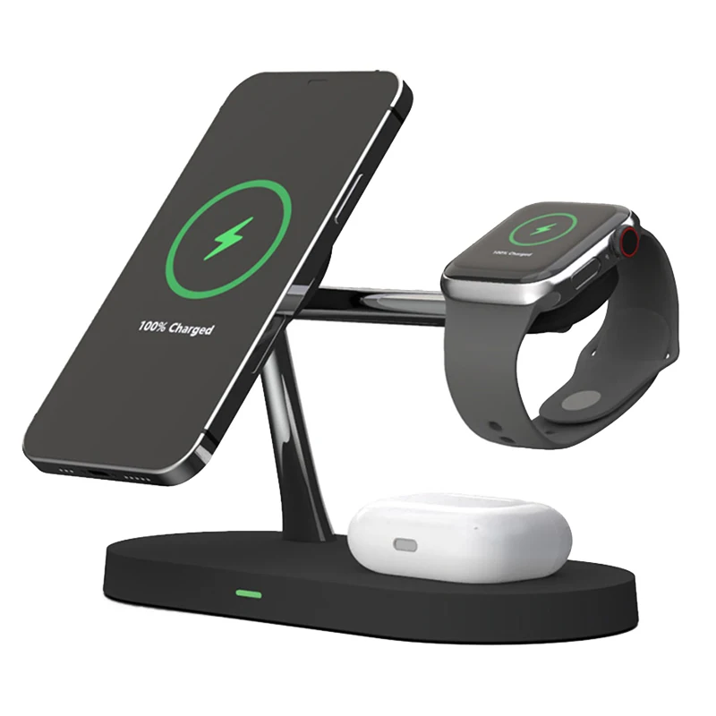 

Factory Custom 15W Magnetic Wireless Charger 3 in 1 Fast Charging Stand for Smart phone,Smart Watch, Earphone, Black/white
