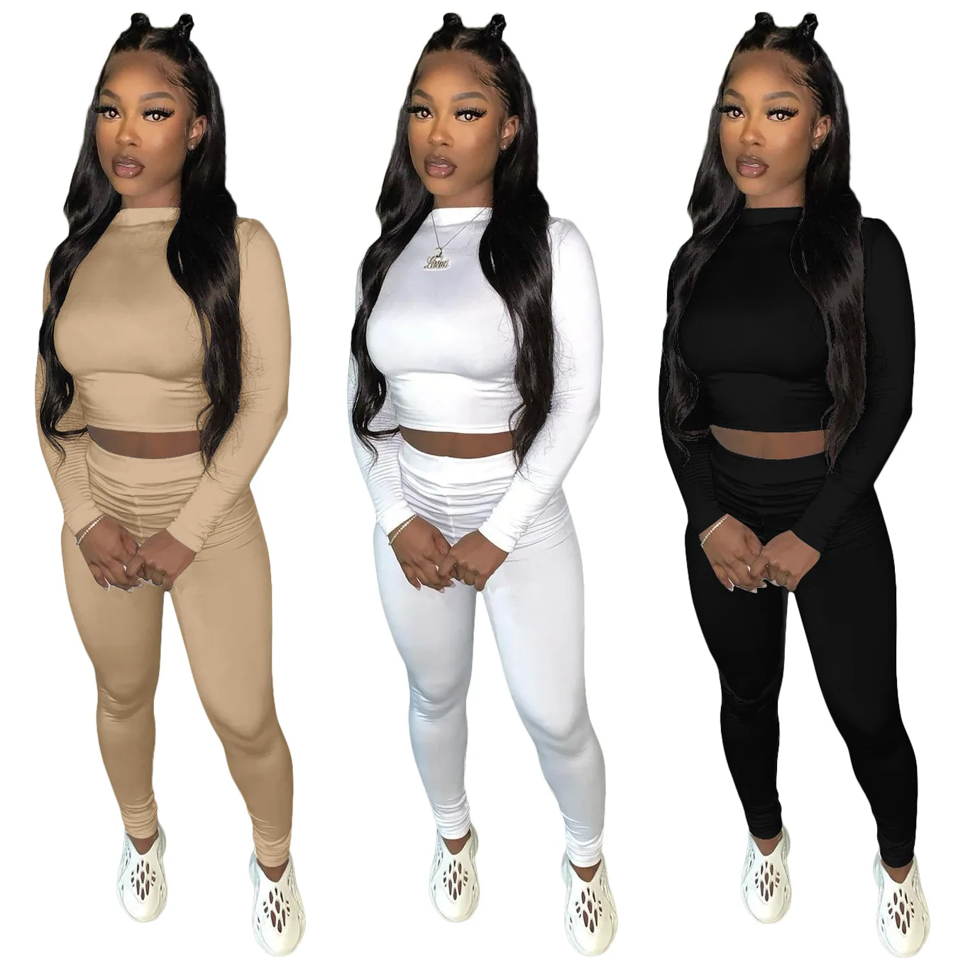 

2 Piece Sets Womens New Outfits 2021 Fitness Outfit Long Sleeve Two Pieces Wears for Womens Two Piece Pants Set 2021