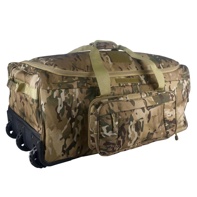 

Extendable Large Capacity removable Sport Traveling Camping Wheels Rolling Deployment Bag Wheeled Military Suitcase Duffel Bag, Multicam camo