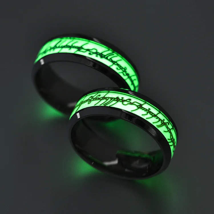 

High Quality Wholesale Stainless Steel Night Light Unisex Jewelry Ring Lord Of The Rings Fashionable Titanium Steel Ring, Silver words, gold words