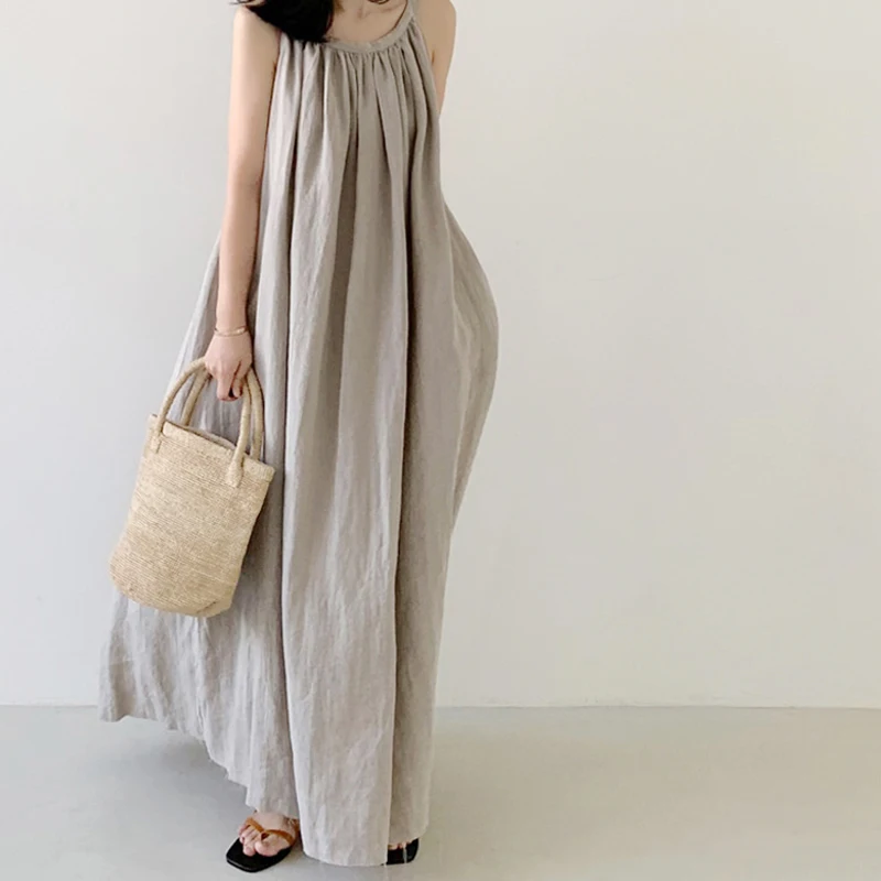 

Wholesale Summer Retro Cotton and Linen New 2022 Dress Female Korean Style Fashion Sleeveless Casual A-line Women's Dress